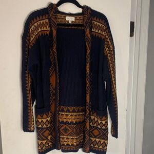 Lucky Brand Navy and Orange Patterned Cardigan